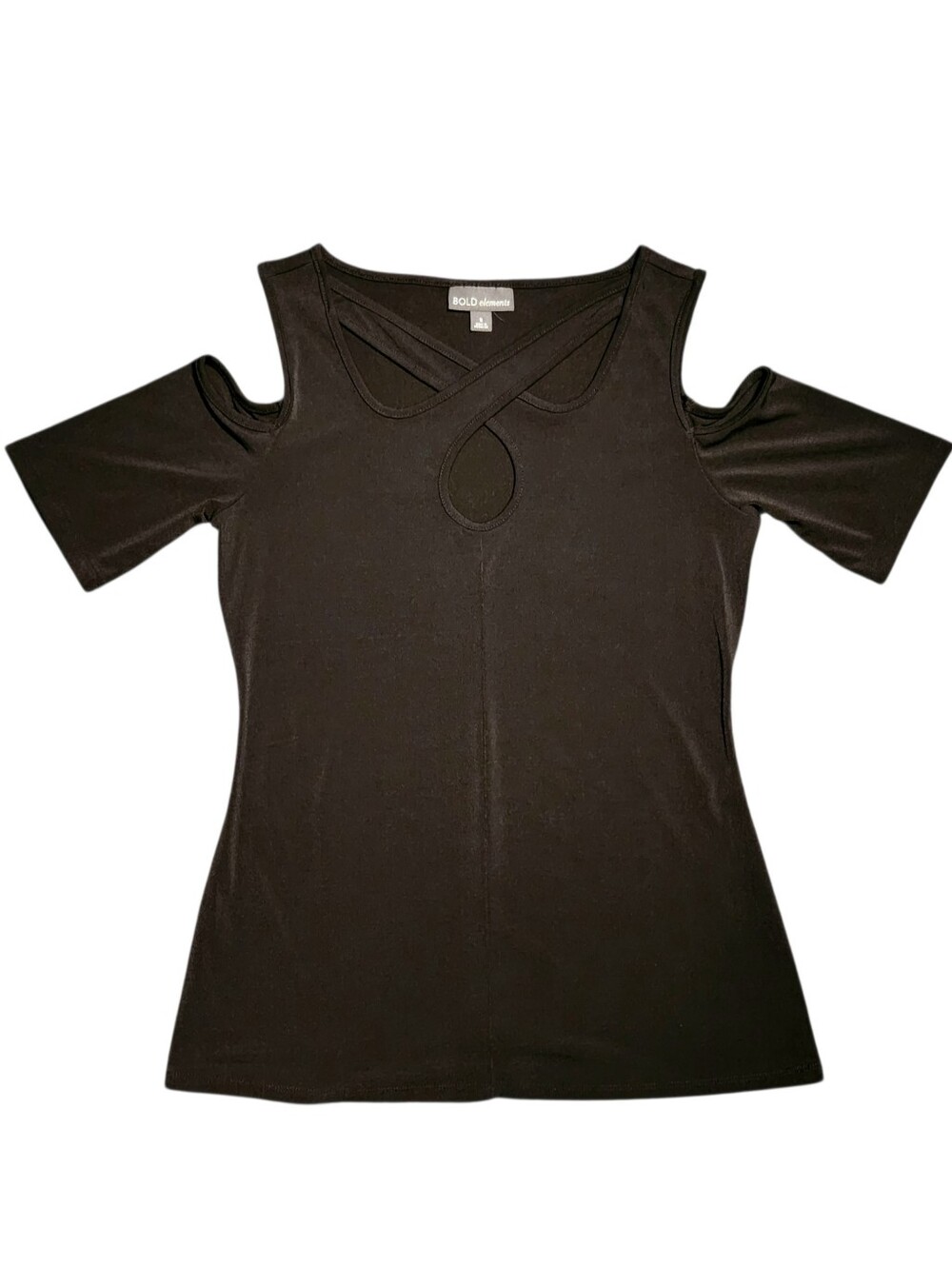 BOLD Elements Black Cold Shoulder Top Small Criss Cross Keyhole Blouse Goth Alt